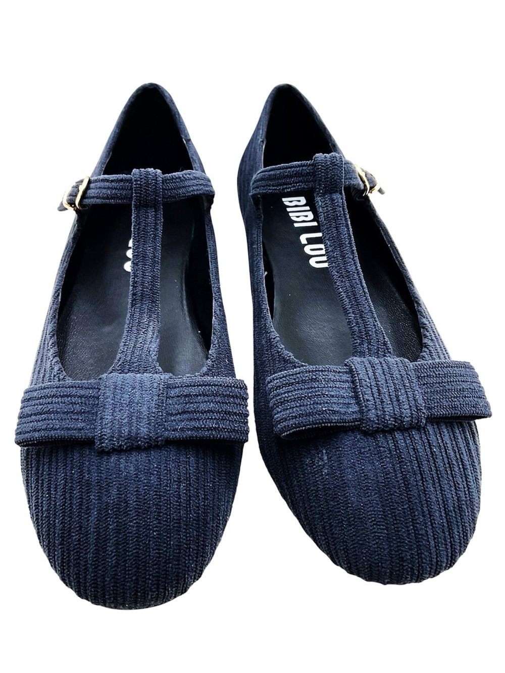{Bibi Lou} Corduroy Bow T-Strap Flats